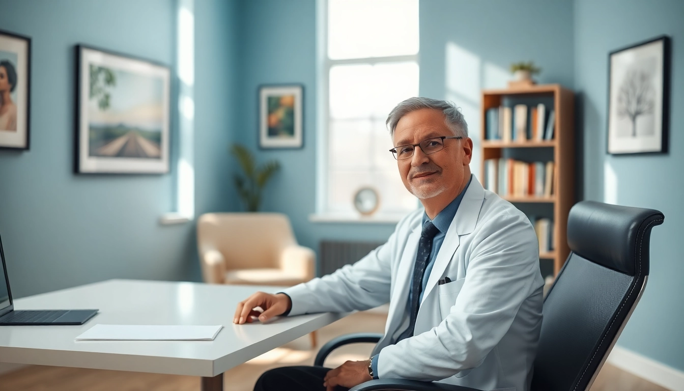 Psychiatrist consulting clients in a serene office environment fostering trust and comfort.
