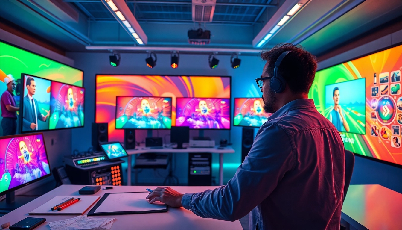 Engaging artist creating content with KlingAI Prompts in a vibrant studio environment.