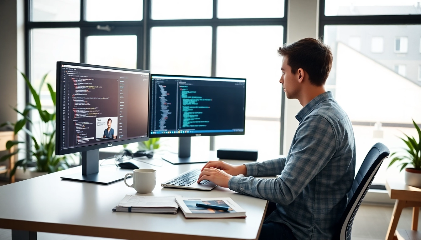 Find a skilled wordpress developer near me working in a modern, engaging workspace.