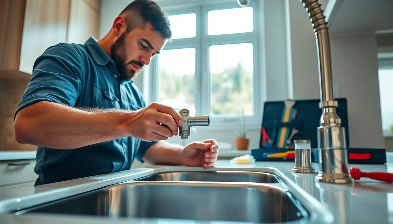 Plumbing repair by a professional plumber fixing a sink, showcasing clean and modern fixtures.