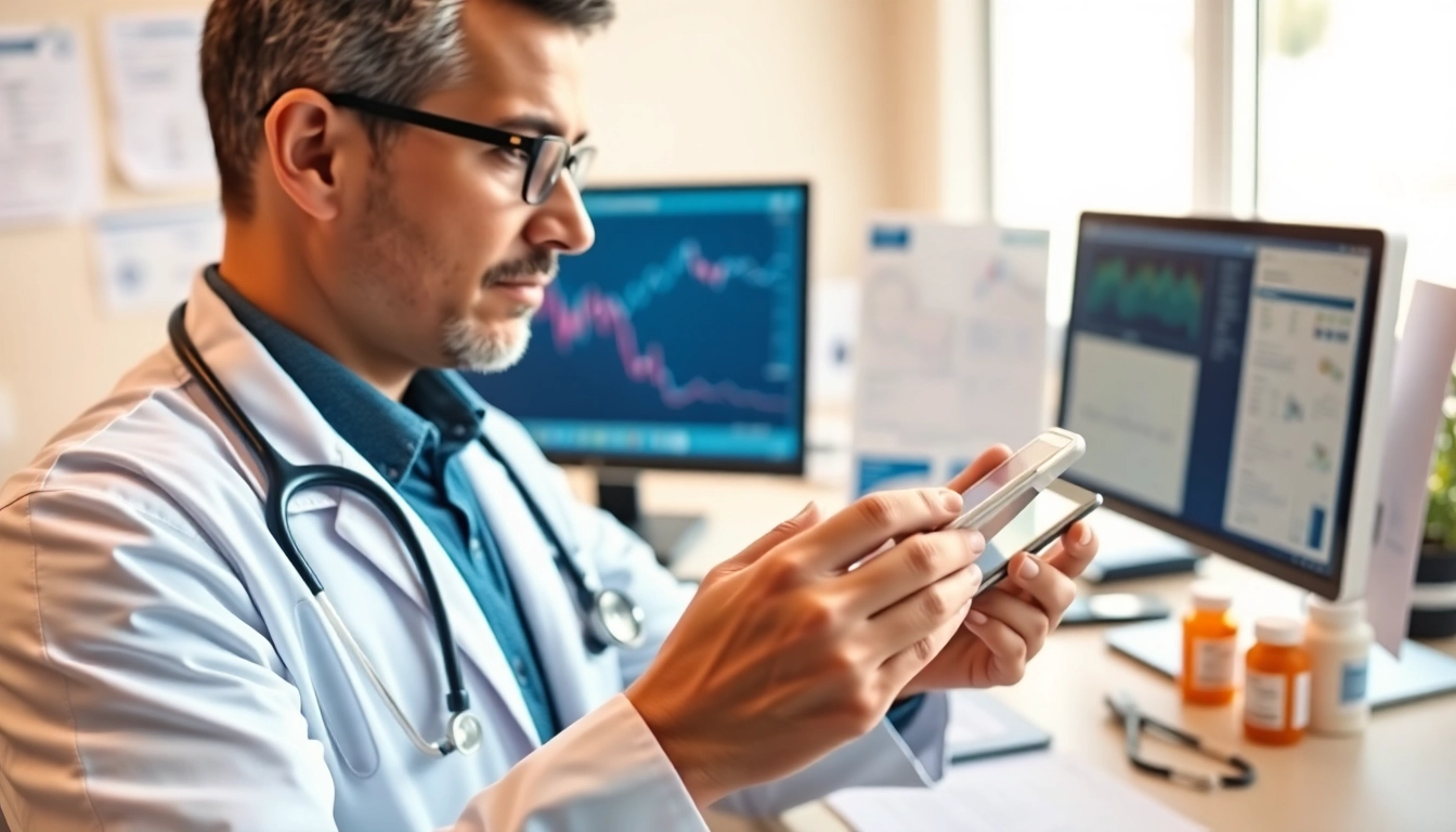 Incorporate integrating eprescription apps in a professional healthcare setting with a doctor using a digital tablet.