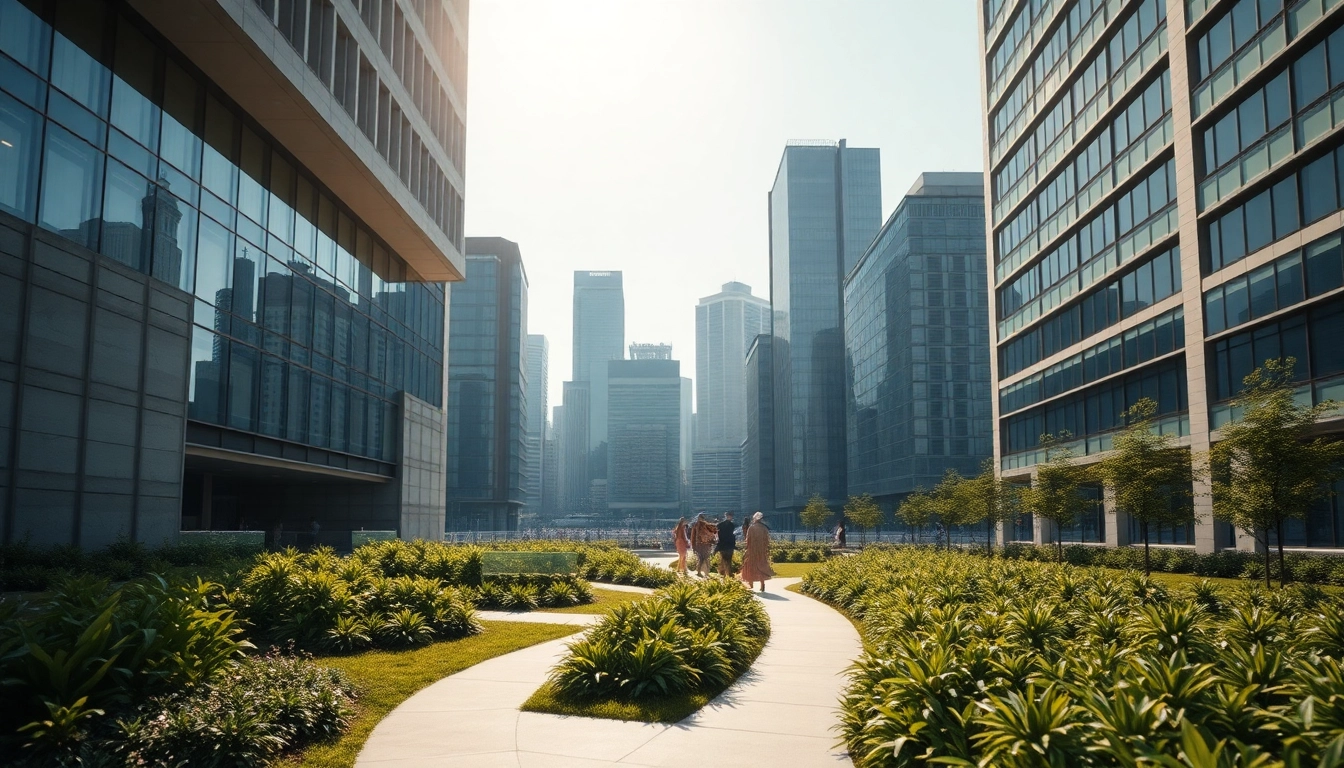 Detailreiche visualisierung architektur mit modernem Gebäudedesign in urbaner Umgebung.