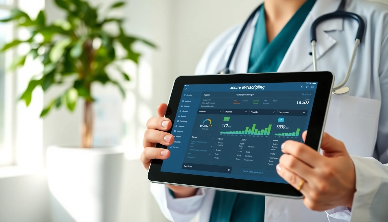 Showcasing secure eprescribing solutions with a healthcare provider using a digital tablet to improve patient care.