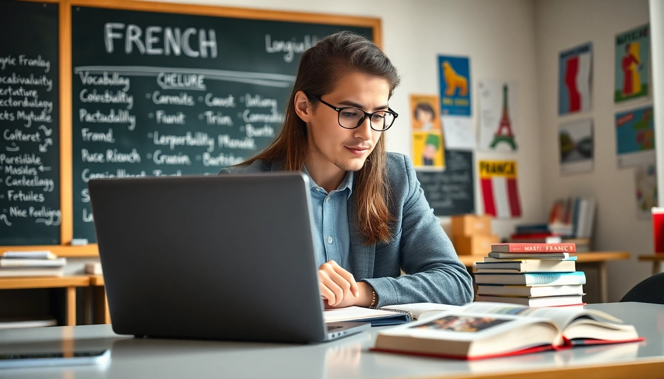 Engaged learner focusing on how to Master French in a modern classroom environment with vibrant cultural elements.